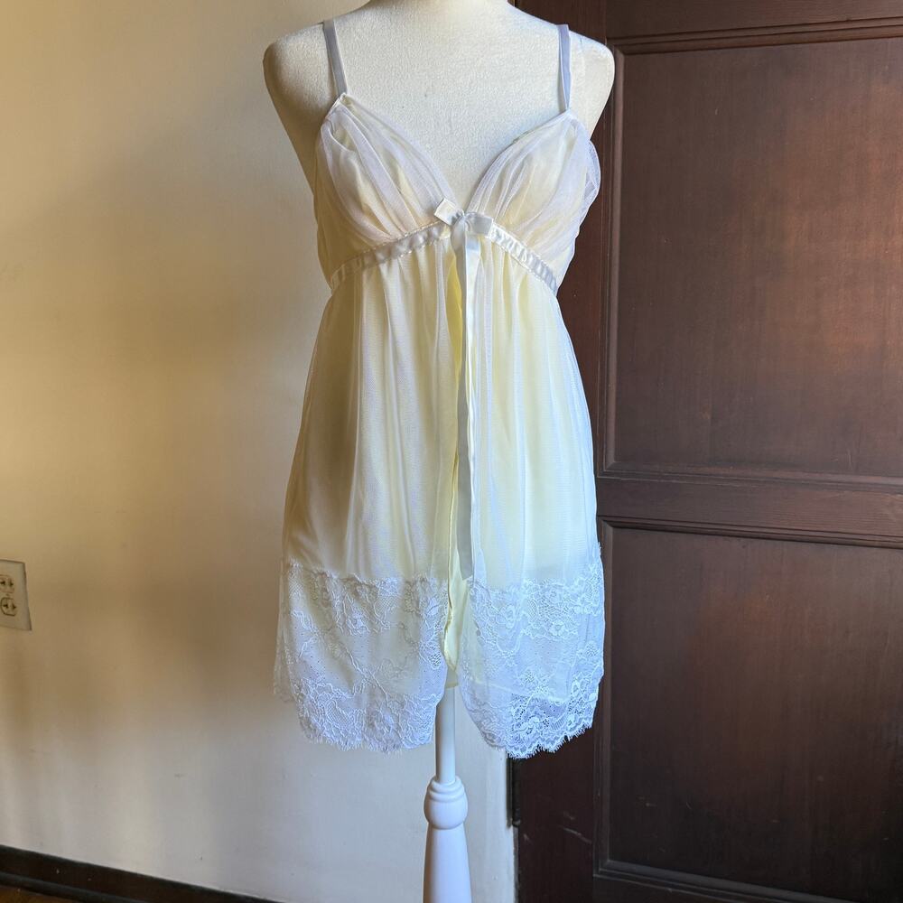 FELINA | Butter yellow Tulle Split Front Babydoll Chemise Dress | Medium